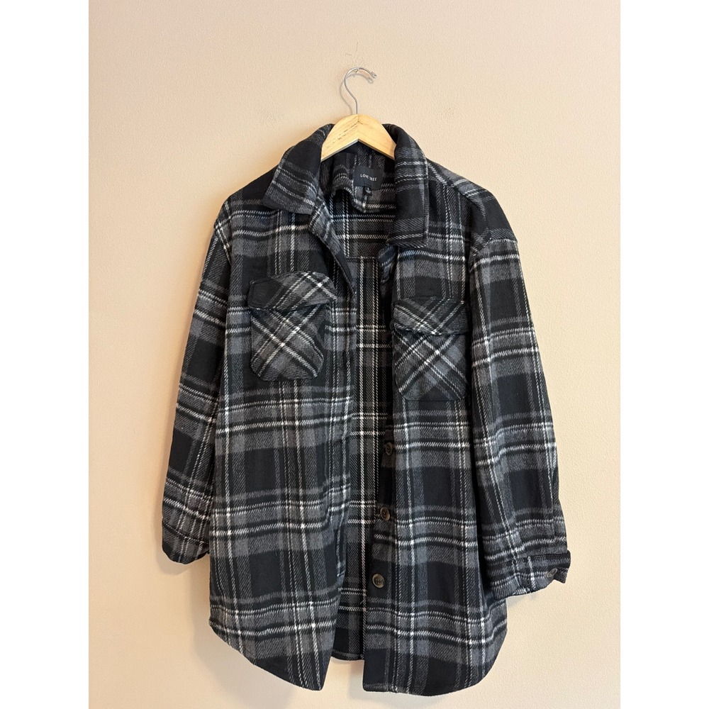 Love Tree Black Grey Plaid Flannel Shacket Button Down Shirt Jacket Womens Small